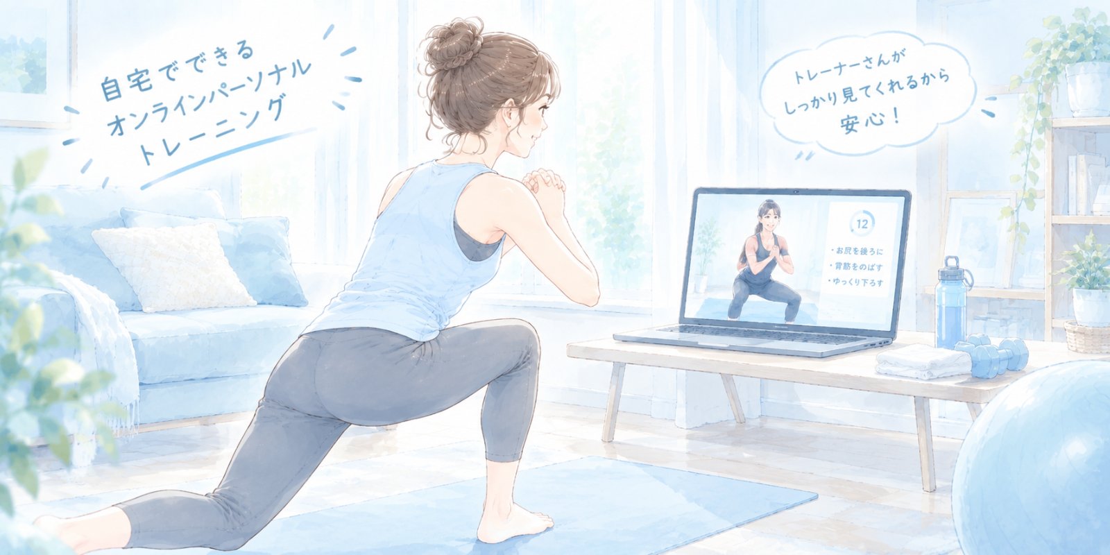 自宅でオンラインパーソナルを受ける女性
